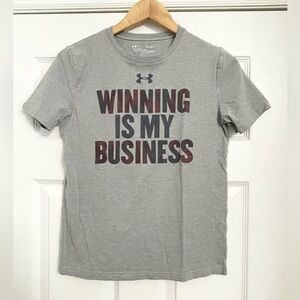 Under Armour Boys Gray Tee with Bold Statement Large